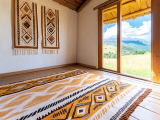 Sunlight filters through vibrant autumn leaves in a serene forest landscape