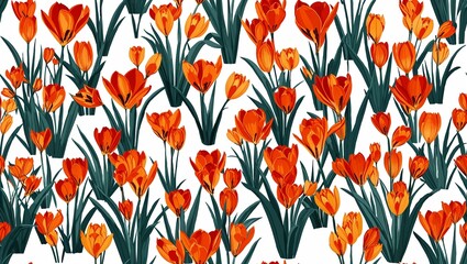 Burnt orange crocuses block print seamless plain white background design
