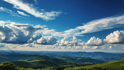 Beautiful sky adorned with fluffy cumulus clouds, simply serene