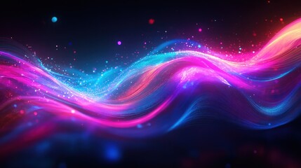 Abstract glowing wave with pink and blue light streaks.