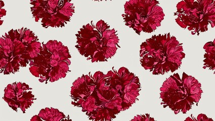 Crimson carnations spiral pattern seamless plain white background design
