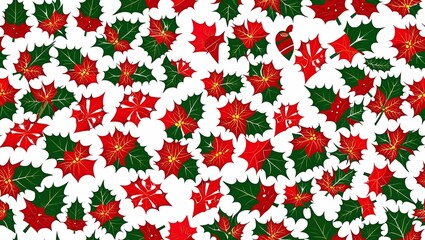Crimson holly leaves sharp lines seamless plain white background design