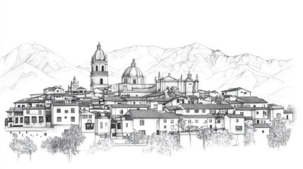 Fototapeta premium Cusco, Peru, black and white pen pencil hand-drawn effect drawing illustration for travel poster, card, wallpaper, backdrop or banner. Modern, clear, artistic and simple