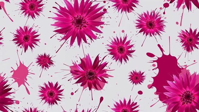 Fuchsia asters splatter effect seamless plain white background design