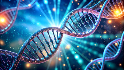 Dynamic double helix DNA in luminous cytoplasm, showcasing genetic traits and structure, DNA, double helix, genetic