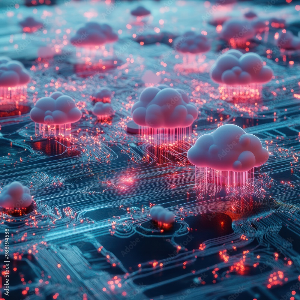 Poster 3d render of cloud computing network. digital technology concept --v 6.1 job id: 4f6ea36a-cb83-4f9c-