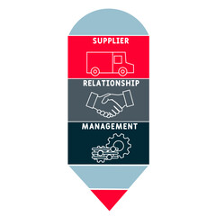 SRM - supplier relationship management acronym. business concept background. vector illustration concept with keywords and icons. lettering illustration with icons for web banner, flyer, landing