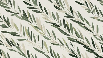 Ivory olive branches minimalist strokes seamless plain white background design