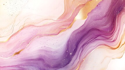 Fototapeta premium Gold and purple swirls shimmer with glitter, creating a mesmerizing, abstract dreamscape.