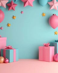 Colorful Festive Background with Gifts and Decorations