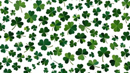 Mint clover leaves scattered pattern seamless plain white background design