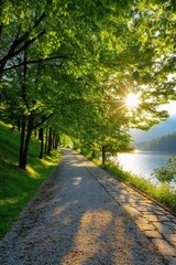 Obraz premium Breathtaking mountain vista overlooking golden meadows under a vibrant sunset sky