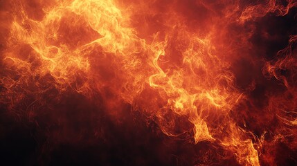 Intense flames swirling in vibrant hues of orange and red, creating a dramatic background with a sense of energy and movement.