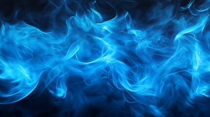 Fototapeta premium Vibrant blue smoke swirling gracefully against a dark backdrop, creating an ethereal and dynamic visual effect.