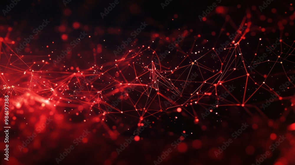 Poster abstract red tech background dynamic network system artificial neural connections digital illustrati