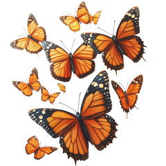 Group of butterflies illustration on transparent background