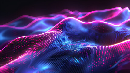 Vibrant abstract wave background with neon pink and blue light lines, futuristic energy flow design, perfect for digital art, tech, and creative projects