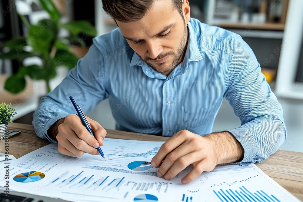 Poster a business analyst reviewing historical data, forecasting future capacity needs based on trends