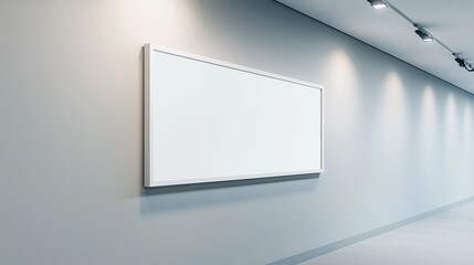 A long, rectangular white frame on a pale grey wall, with a subtle vignette effect from overhead lighting creating depth and focus.