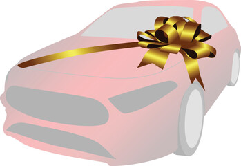 Gold large car ribbon bow  isolated illustration