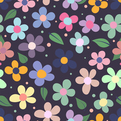 Flowers, colorful flowers in bed colors, seamless pattern