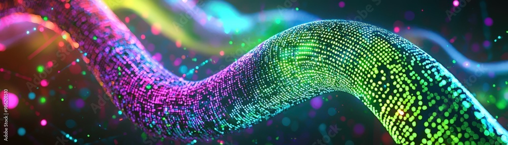 Poster ai-driven continuous delivery represented by a vibrant, swirling pattern of colorful dots and lines 