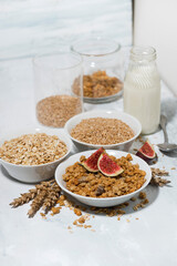 range of products made from oats for healthy food, vertical top view