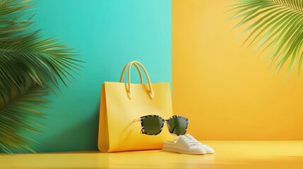 Creative trendy summertime banner mockup. Summer shopping sales and vacation concept.