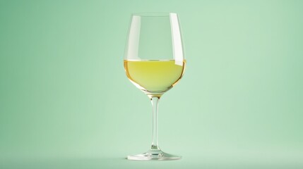 Fototapeta premium A glass of white wine isolated on a pastel green background, sleek and modern with clean lighting.