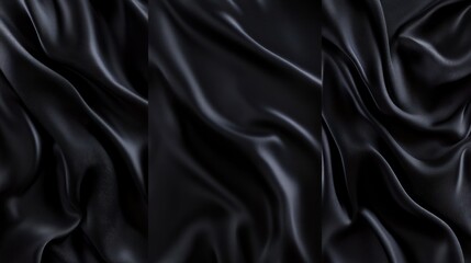 Fototapeta premium Black fabric with soft folds and textures.