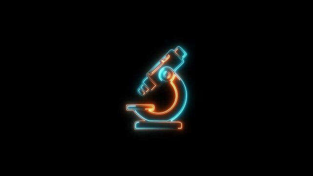  Neon lab microscope icon animation. Science laboratory icon