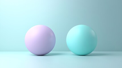 Pastel blue and purple spheres float on a blue background, soft and dreamlike in their abstract form.