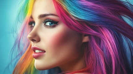 Fototapeta premium Close-up portrait of a woman with colorful hair.
