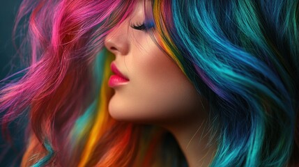 Naklejka premium Close up of woman with pink and teal hair.