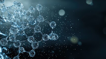 A close up of a water molecule with a lot of other water molecules surrounding it. Concept of the complexity and interconnectedness of water molecules
