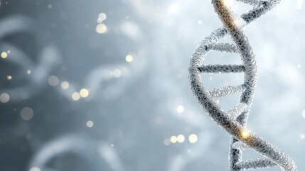 A close up of a DNA strand with a blurry background. Concept of mystery and complexity, as the intricate structure of the DNA is the focus of the image