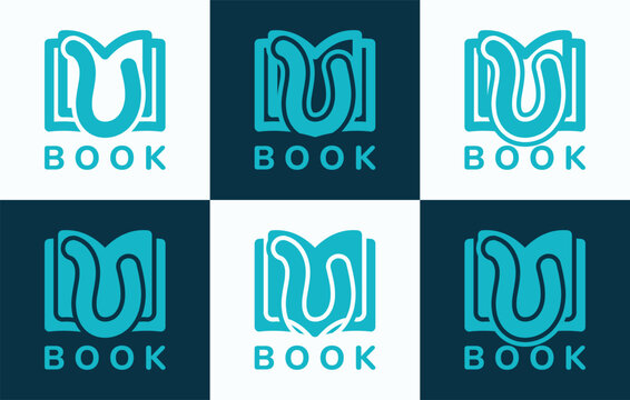 Set of letter U book logo. This logo combines letters and book shapes. Perfect for education, schools, tutoring and the likes.
