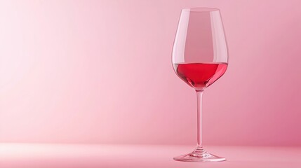 Red wine glass isolated on a pastel pink background, minimalist with subtle light reflections.