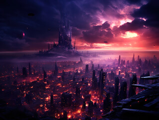 Outstanding Cyberpunk Cityscape at Dawn Vibrant Neon Lights