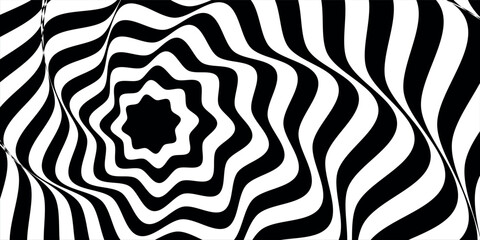 bstract hypnotic pattern with black-white striped lines. Psychedelic background.