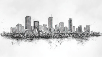 Obraz premium Edmonton, Canada, black and white pen pencil hand-drawn effect drawing illustration for travel poster, card, wallpaper, backdrop or banner. Modern, clear, artistic and simple