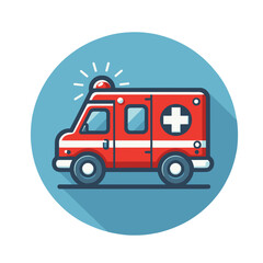 Ambulance, icon in round badge, color vector, isolated, transparent background 