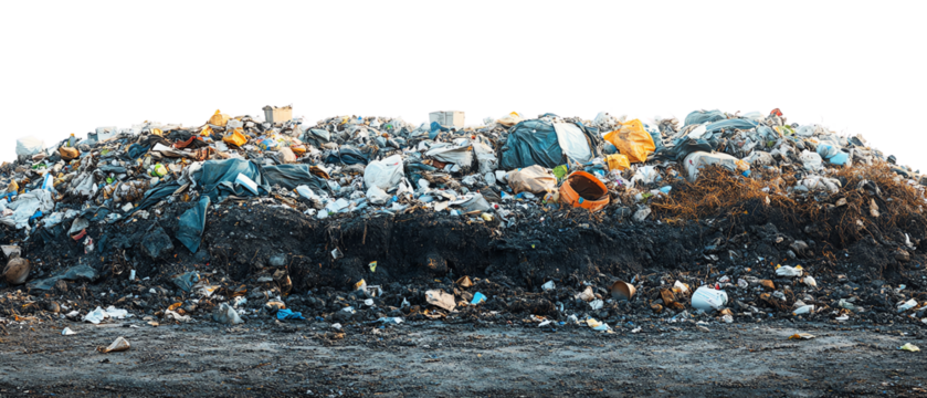 Garbage dump with decaying waste, isolated on white background, clip art style