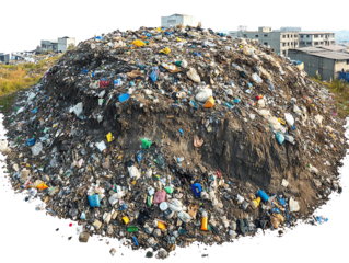 Landfill covered with trash, isolated on white background, clip art style