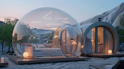Futuristic Luxury Glass Dome Accommodation Amidst Scenic Mountain Landscape