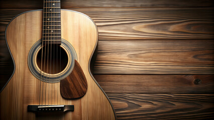 Close up of an acoustic guitar with wood grain texture, music, instrument, strings, melody, musician, musician, acoustic
