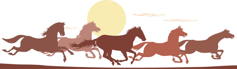 Herd of Wild Horses Running Fast.