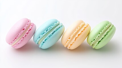 Fototapeta premium Colorful Macarons Displayed on a White Background