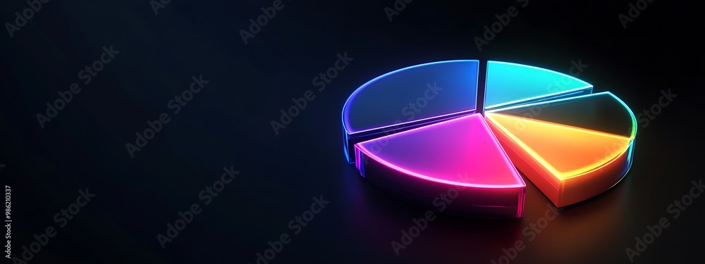 Poster 3d neon pie chart with five colorful sections