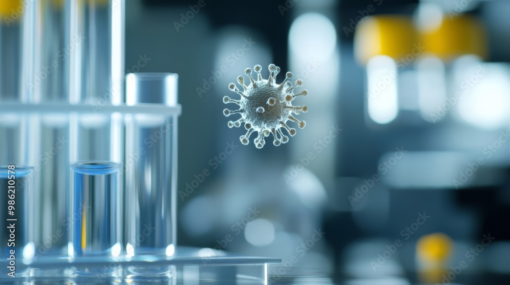 Aufkleber Detailed rendering of a virus cell suspended in a lab environment. Highlighting virus structure and containment strategies for the monkeypox outbreak.